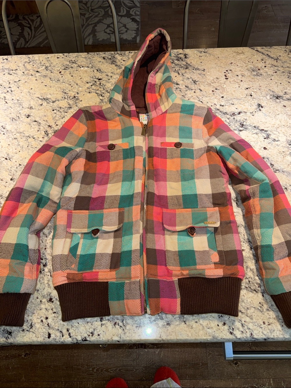 Roxy Multicolor Plaid Hooded Zip Jacket